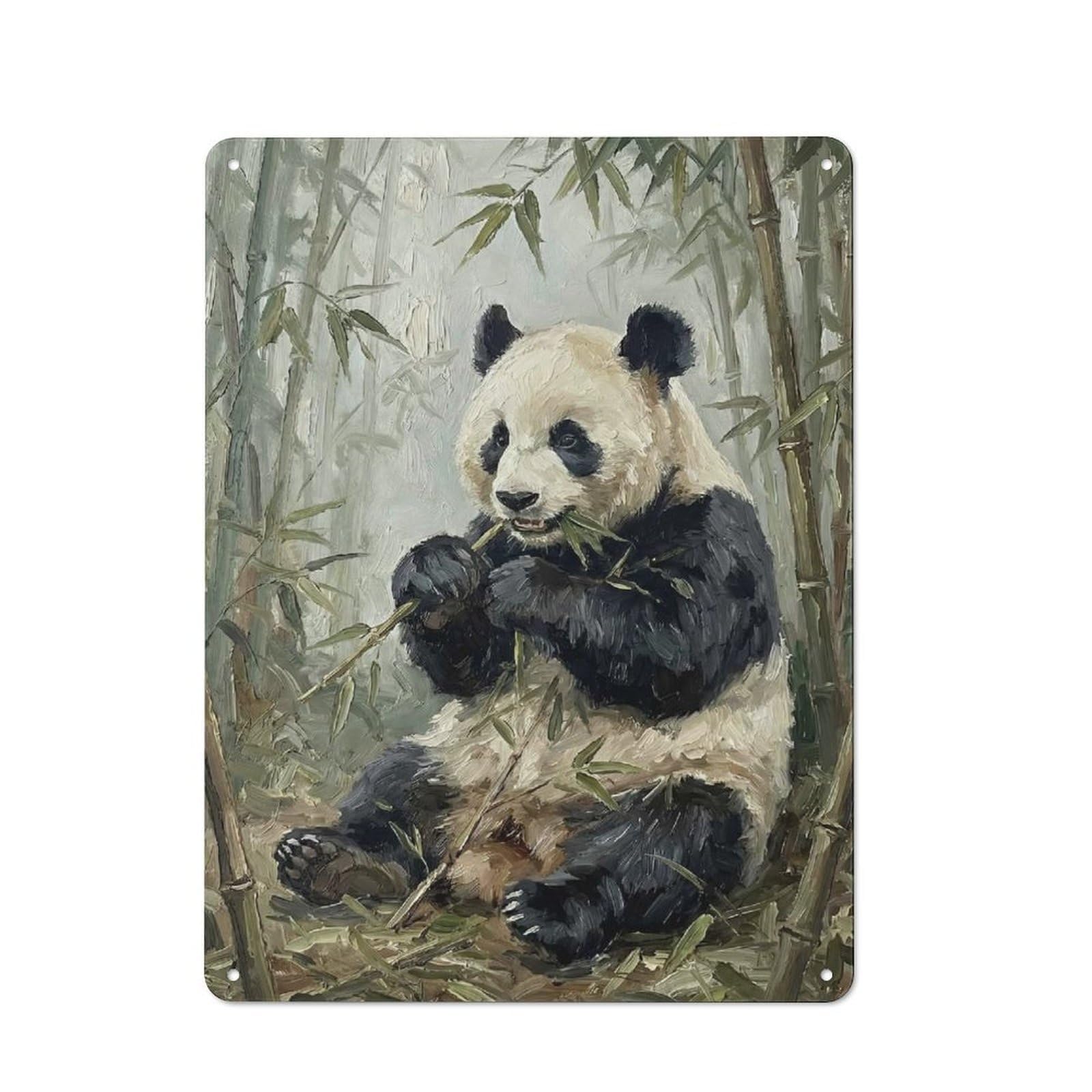 Junmoney Style-11 Country Style Panda Eating Bamboo In Forest Decorative Metal Sign 40X30cm, Bistro Wall Plaque For Restaurant, Kitchen, Counter Or Breakfast Nook