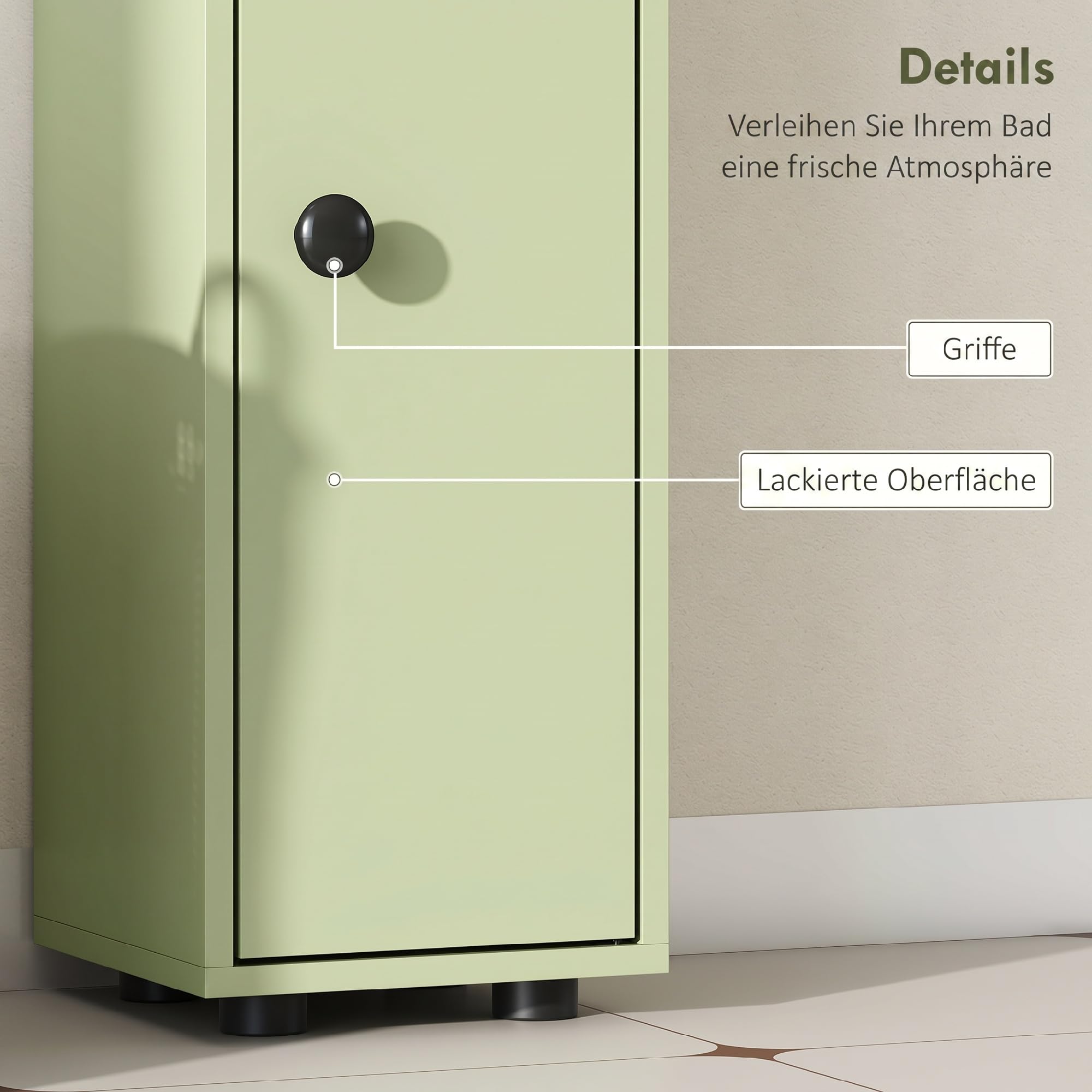 kleankin Armoire de Bain Fine pour Petit Espace 20x20x180cm Vert
