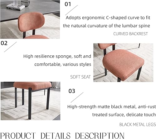 Miniatura 6 de Modern Dining Room Chairs Set of 2, Mid-Century Upholstered Kitchen Dining Chairs with Metal Legs, Table & Seating Chair Sets for Dining Room,Orange