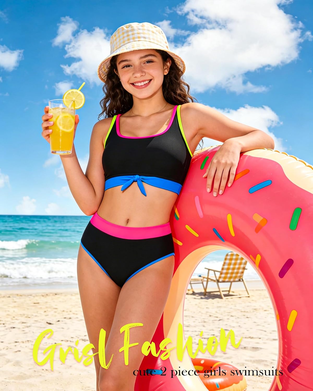 XUNYU Girls Swimsuit High Waisted Bikini Sets Two Piece Bathing Suits for Teens Swim Suits Cute Floral Girls' Swimwear