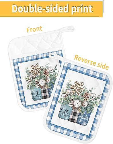 Miniatura 2 de Eucalyptus Leaves 2Pcs Pot Holders for Kitchen,Non Slip & Heat Insulation Terry Cloth Potholder Set with Pocket,Thick Hot Pad Oven Mitts Trivet