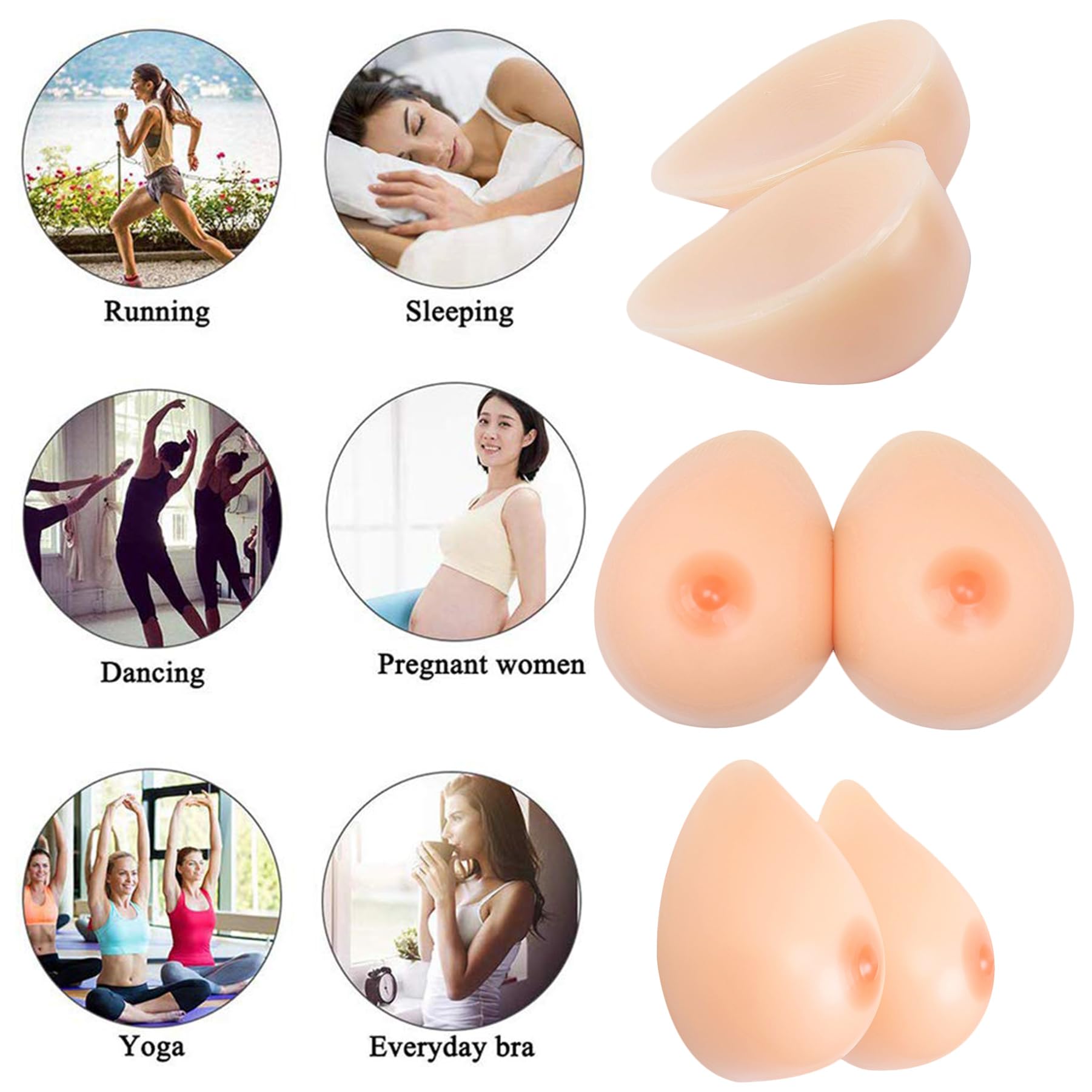 Una Forma di Seno in Silicone Coprireggiseno con Tette Finte Rinforzatori Inserti Protesi per Le Donne Cosplay Mastectomia Transgender,Bianca,XL