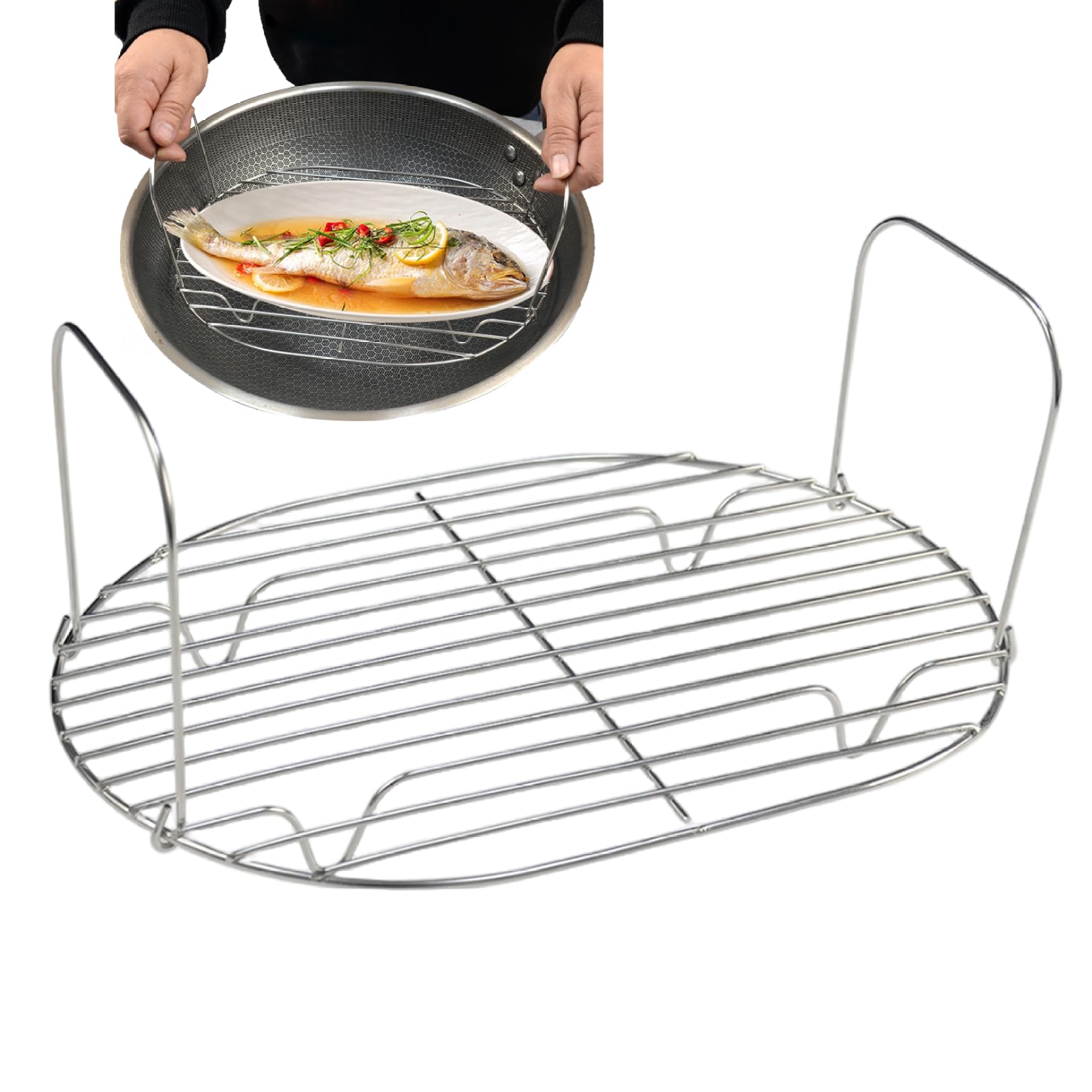 Roast and Rack, Stainless Steel Rack Trivet Oval-shaped Roasting Racks with Handles for Kitchen Cooking