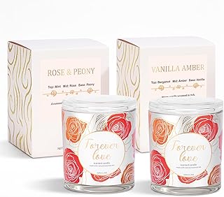 2 Pack Wood Wick Soy Wax Candle Gift Set for Women, Rose & Peony and Van...