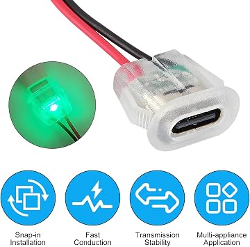 10PCS Type-C Female 2Pin USB Connector with LED Type-C Waterproof with Female Socket Fast Charging Jack Charging Port USB-C Charger Plug Socket