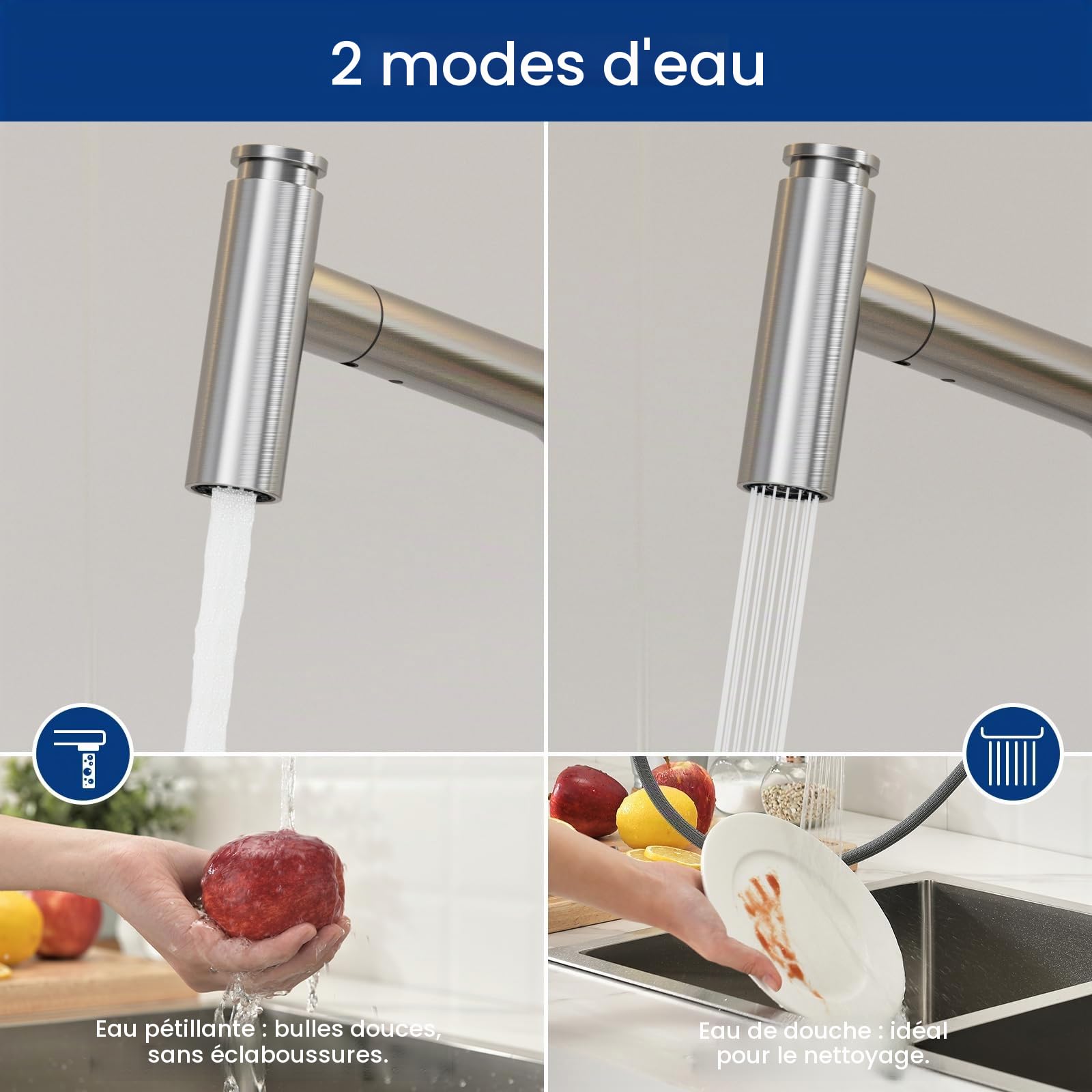 CECIPA Robinet Cuisine, 2 Modes, Mitigeur Cuisine Douchette, Rotatif à 360°