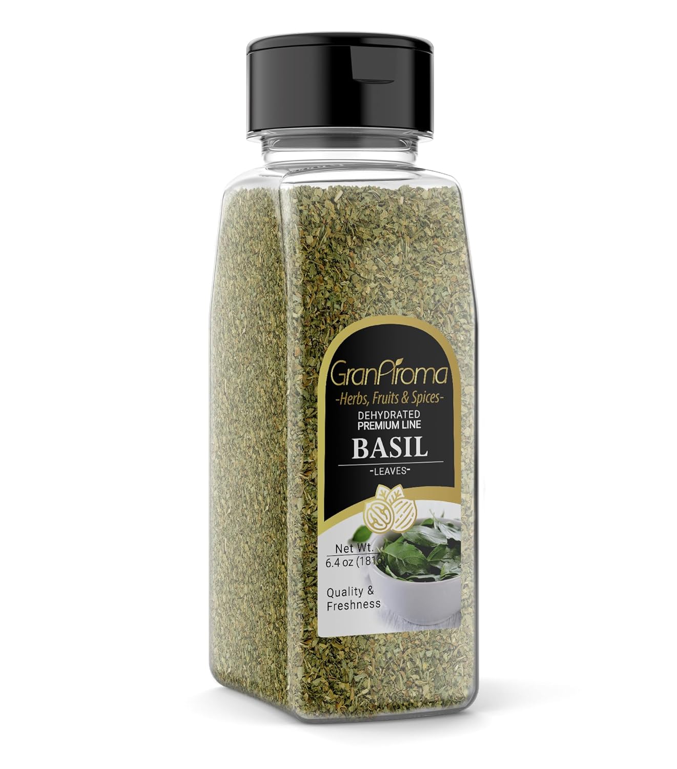 GranAroma Basil Leaves 6.4 oz Dried Cut & Sifted Sweet Basil - Premium Aromatic Spice for Sauces & Marinades