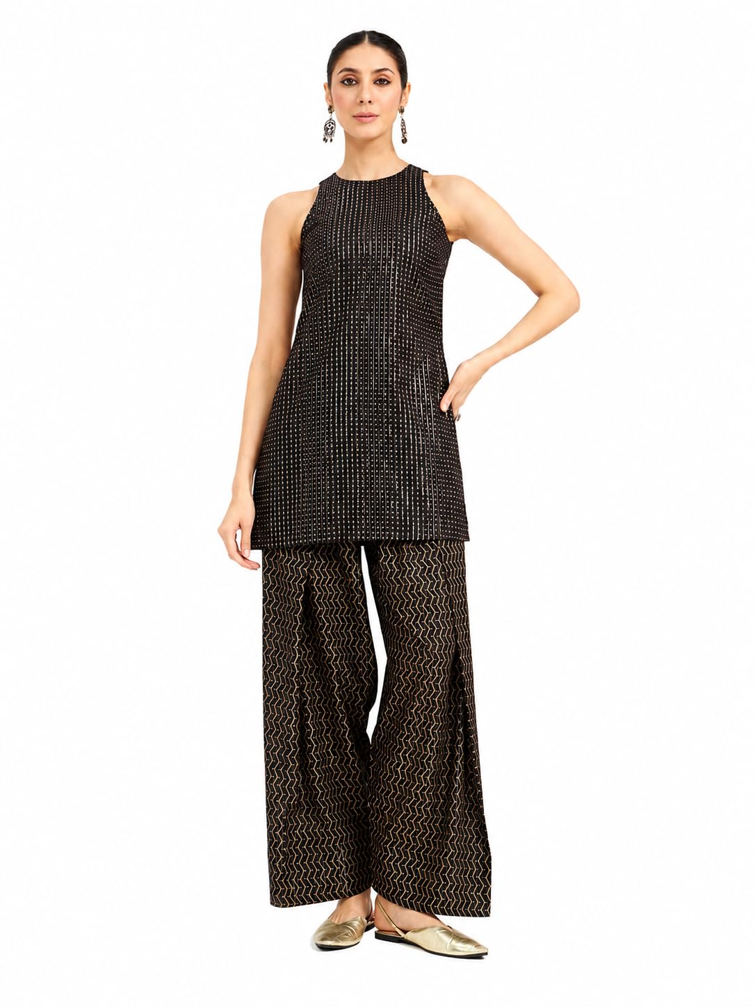 Women Black Printed Pure Cotton Straight Kurta with Farshi Salwar-image-36
