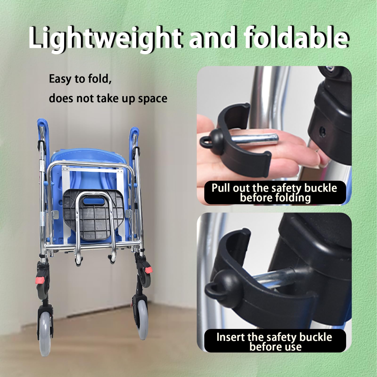 Sedia Comoda WC per Anziani con Rotelle, Sedia Comoda Pieghevole WC per Disabili con Padella, Sedia da Doccia Impermeabile e Antiscivolo con Braccioli e Schienale, Portata 150kg