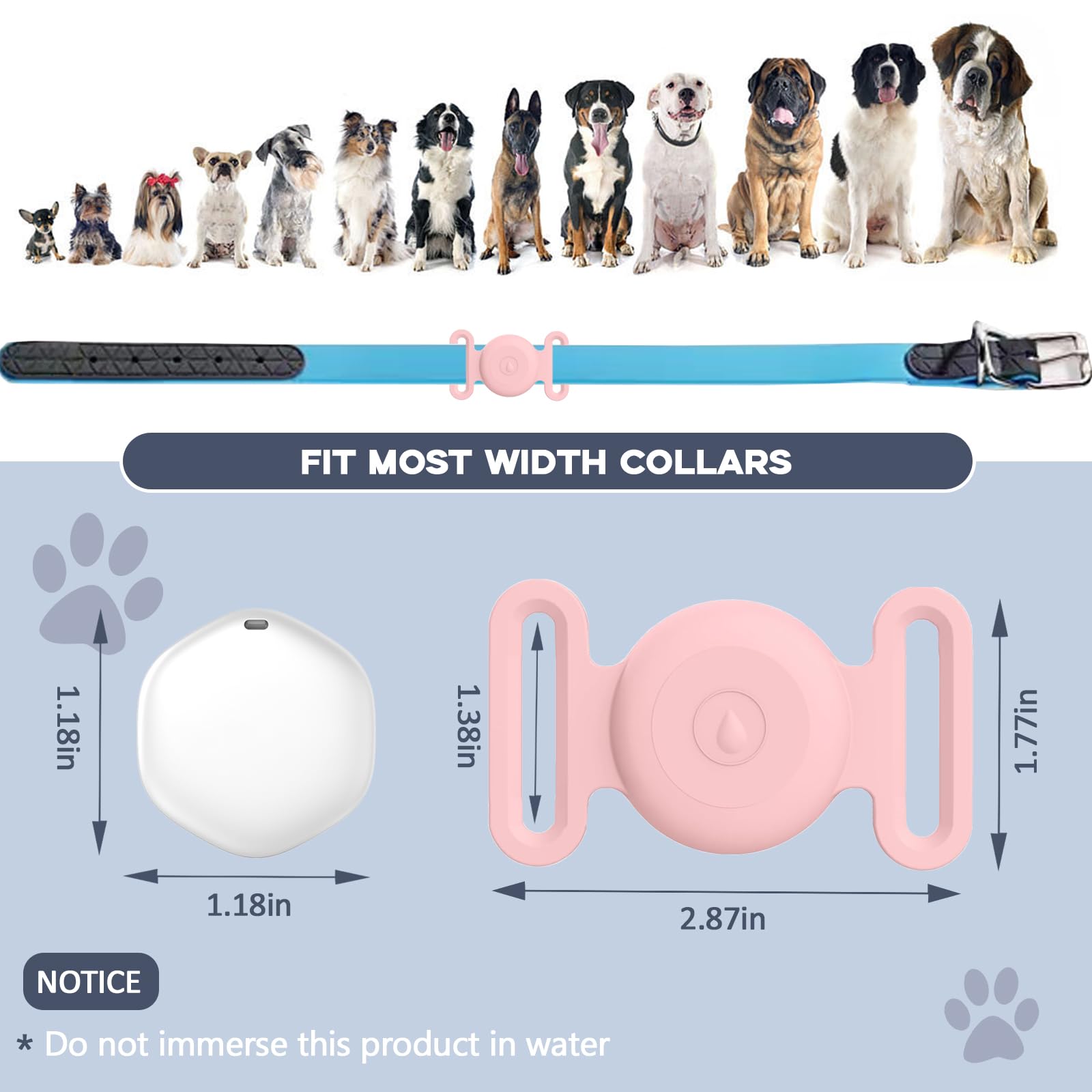 GPS Tracker for Dogs, Mini GPS Pet Tracker with Silicone Cover, IPX8 Waterproof GPS Tracker for Kids,No Monthly Fee,Work with Apple Find My(iOS Only),Dog Tracker Finder Tracker Pets-Pink-6 - image 5