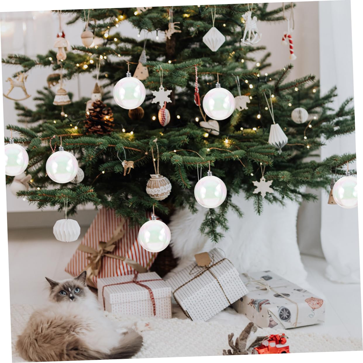 40piezas Bolas Navideñas Transparentes Rellenable Adornos para Árbol de Navidad Bolas de Plástico Colgante Decoración Iridiscente para Fiesta de Navidad
