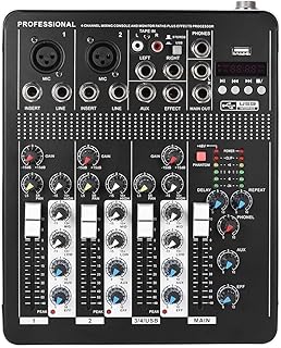ZZBJ Professional 4-Channel Mic Line Audio Mixer Mixing Console with 3-band EQ 48V Phantom Power USB Interface