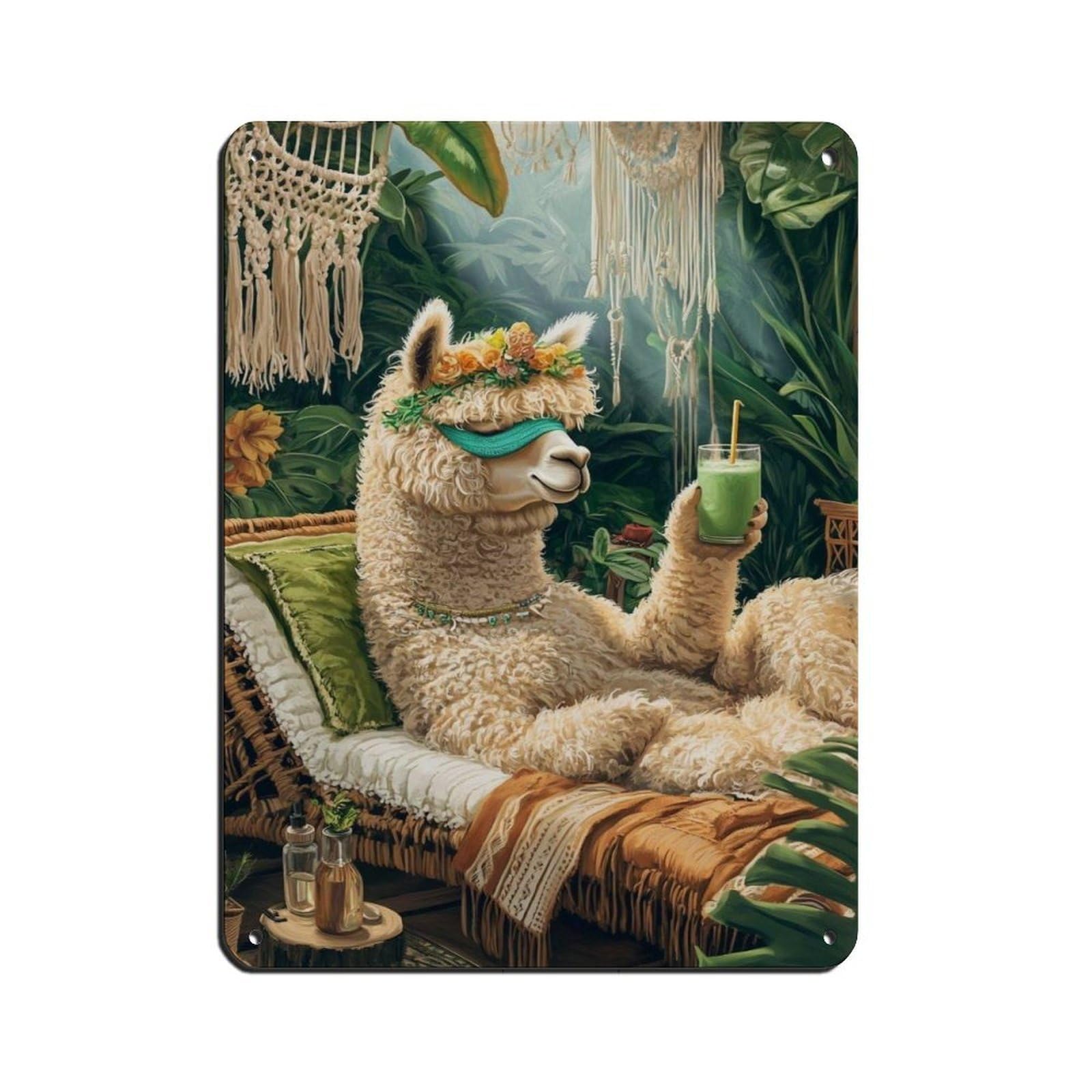 Boho Llama, Relaxed Llama Decor Retro Poster Metal Tin Sign Chic Art Retro Iron Painting Bar People Cave Cafe Family Garage Poster Wall Decoration 12x16inch(30x40cm)