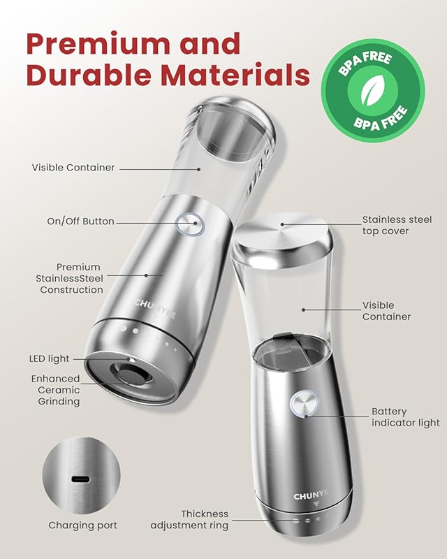 Electric Salt and Pepper Grinder Set - Automatic Stainless Steel Rechargeable Salt and Pepper Grinder Set with Storage Base, Large Capacity, LED Light & Adjustable Coarseness, Ideal Kitchen Gadget Stainless Steel set