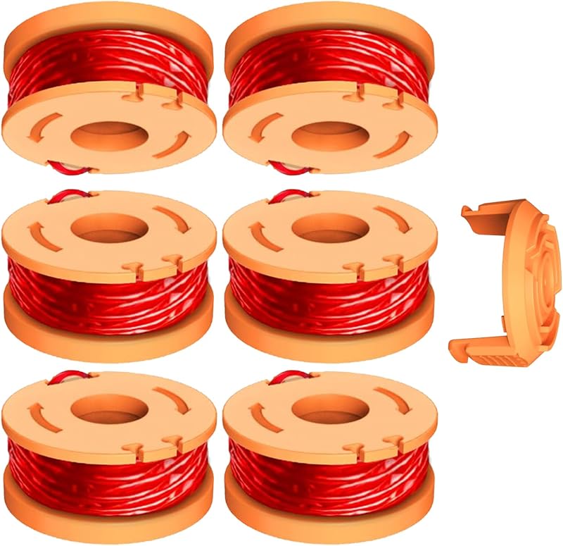 7PACK WA0010 Trimmer Spool Line for Worx,WA0004 Edger Spools Replacement for Worx,Grass Trimmer Line Refills 0.065 inch for Worx,Suitable for Worx String Trimmers(6 Spool Line,1 Cap)