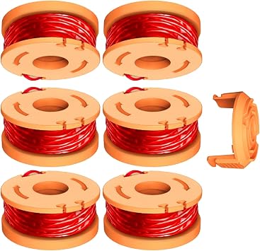 7PACK WA0010 Trimmer Spool Line for Worx,WA0004 Edger Spools Replacement for Worx,Grass Trimmer Line Refills 0.065 inch for Worx,Suitable for Worx String Trimmers6 Spool Line,1 Cap