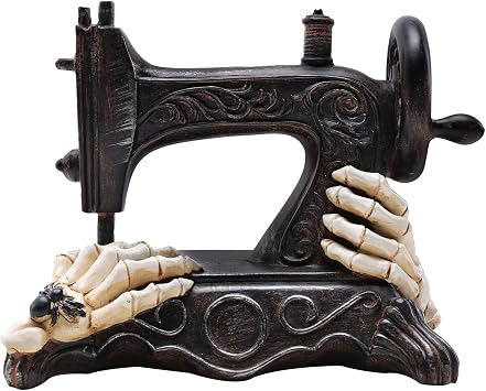 Halloween Decorations Indoor 6.7 Inch Halloween Village Skeleton Hand Figurines Decor Sewing Machine House for Home Office Tabletop