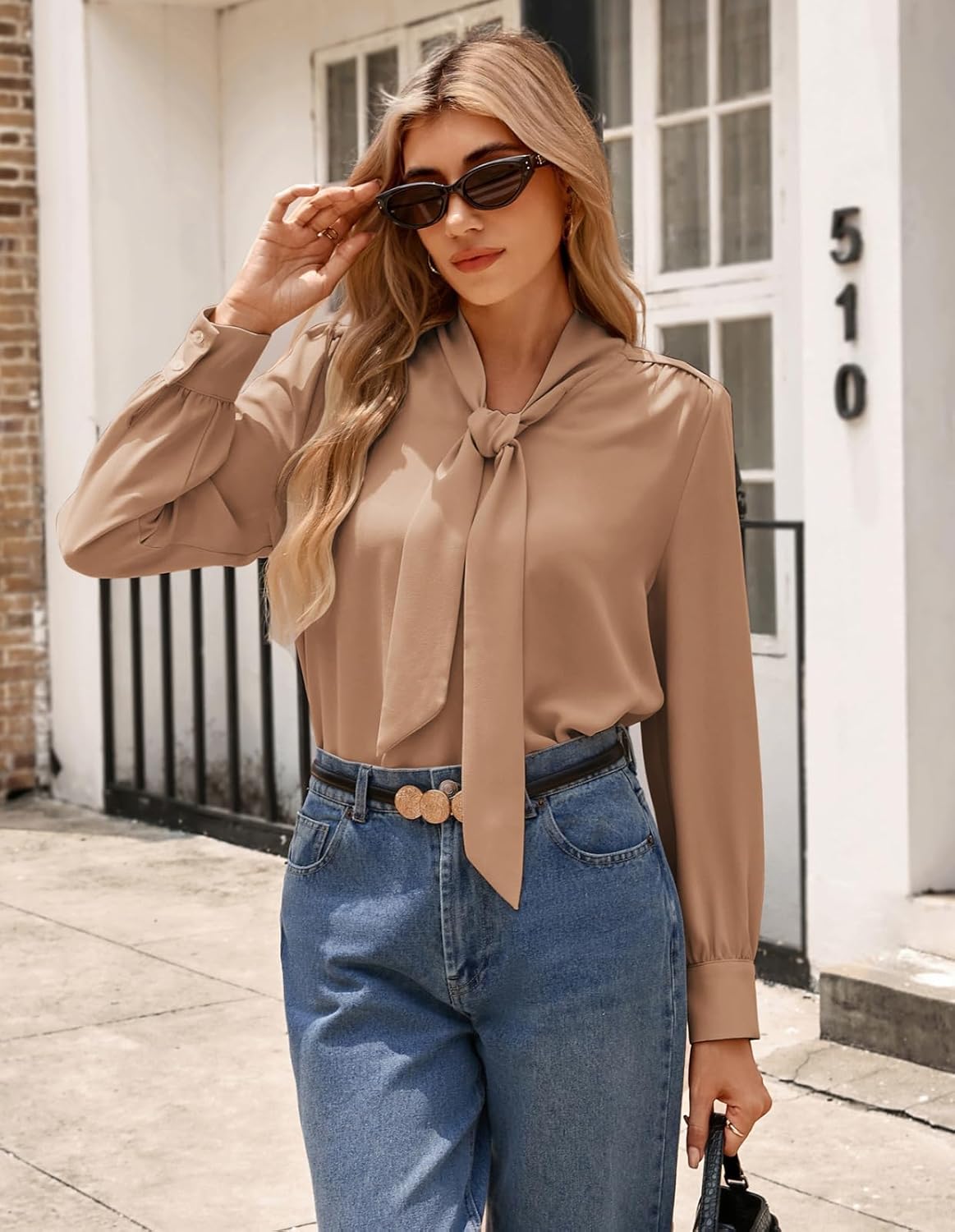Kate Kasin Women's Bow Tie Neck Blouse 2026 Long Sleeve Work Shirt for Office Business Professional Dressy Casual Tops - Image 2