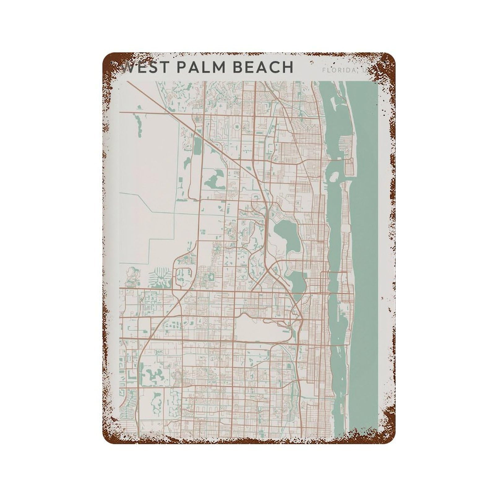 xiaoxiaoshen West Palm Beach Map Florida Travel Gift Farmhouse Decor Wall Decor Art Metal Tin Poster Modern Home Decor Art Home Bar Shop Decorations Vintage Sign 40x30cm