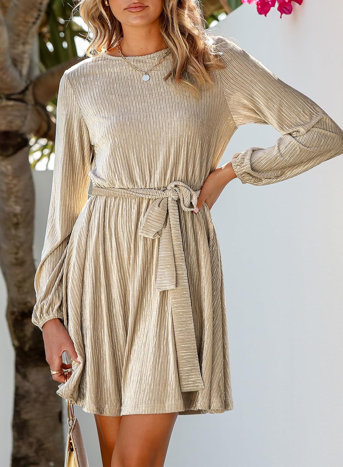 Happy Sailed Women's Velvet Dress Lantern Sleeve High Waist A-Line Skater Cocktail Party Dresses with Belt Business wear - Image 6