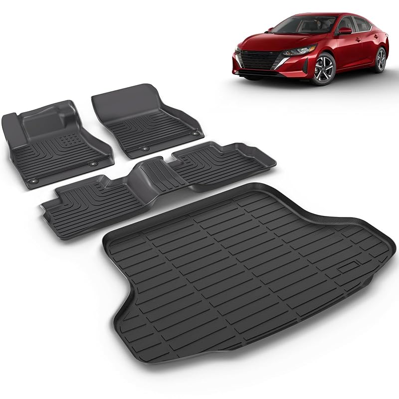Kit de tapetes automotivos e tapete de porta-malas em TPE para Nissan Sentra 2020 a 2026 VOUKIY preto, 4 peças