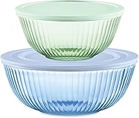 Vista 6 de Pyrex Colors Tinted (Juego de 3, Juego Completo) Cuencos Mezcladores de Vidrio Tintado Esculpidos con Tapas, Juego de Cuencos Anidables para Ahorro
