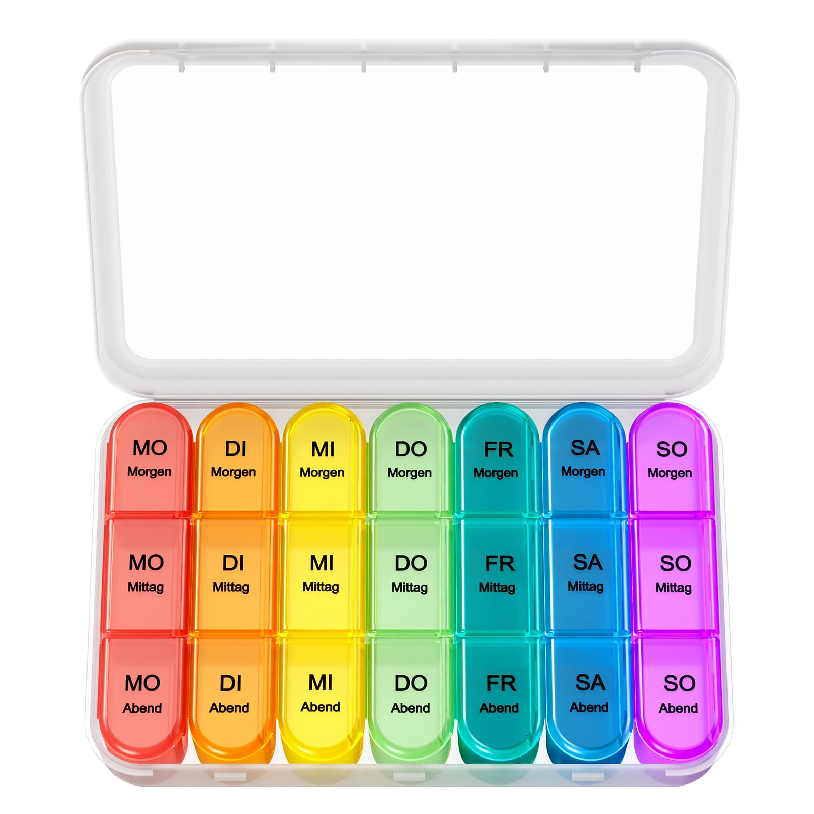 Doruimi Tablettenbox 7 Tage Morgens Mittags Abends, Medikamentenbox 7 Tage 3 fächer, Klein Pillendose Große Fächer - Weiß