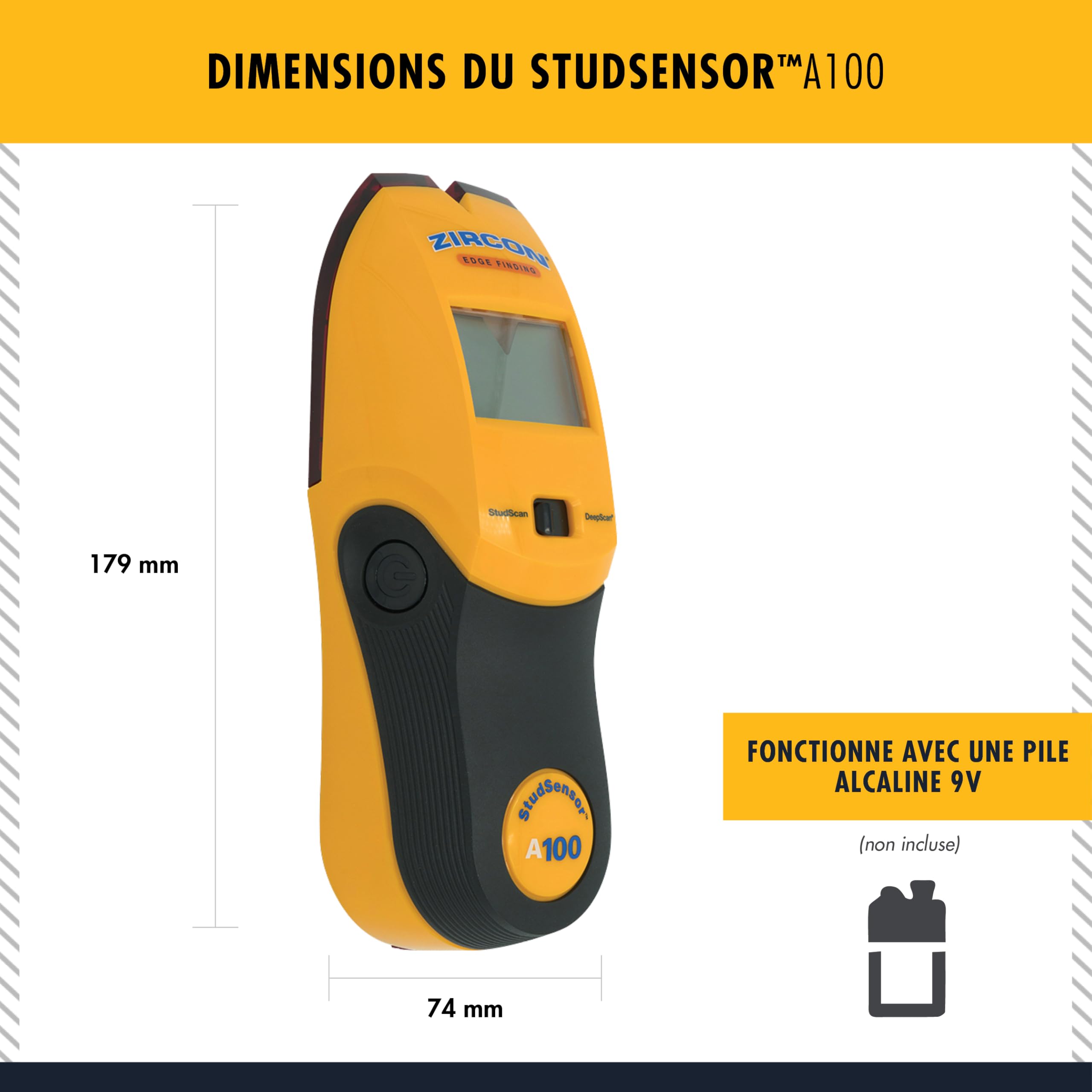 Zircon StudSensor A100 Scanner mural électronique/détecteur de goujon/détecteur de fils AC