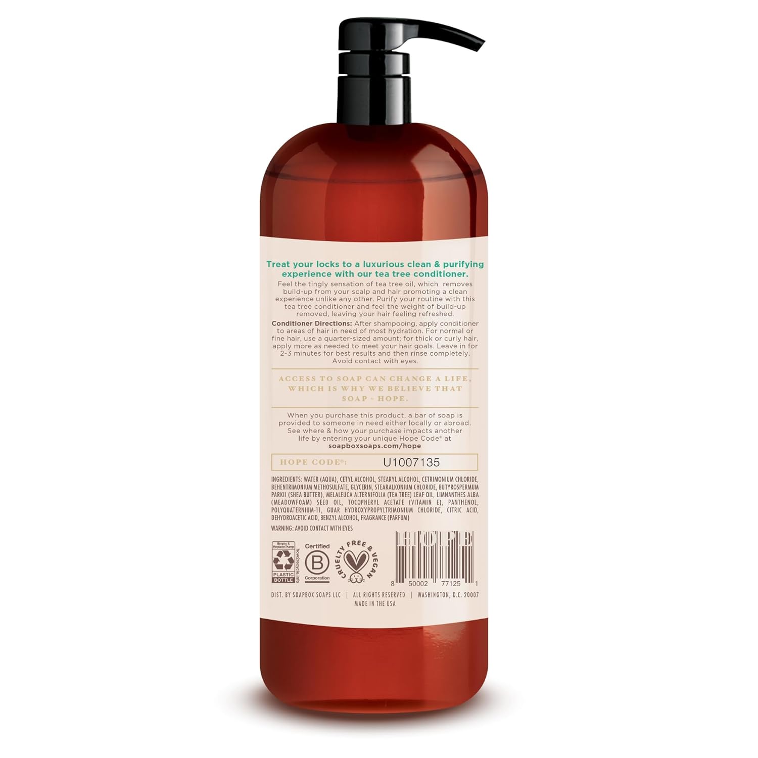 Soapbox Tea Tree Shampoo and Conditioner Set, Scalp Balancing with Tea Tree Oil, Jojoba Oil, Aloe and Shea Butter to Clean and Purify for All Hair Types, 1 Liter Each (Pack of 2) - Image 2