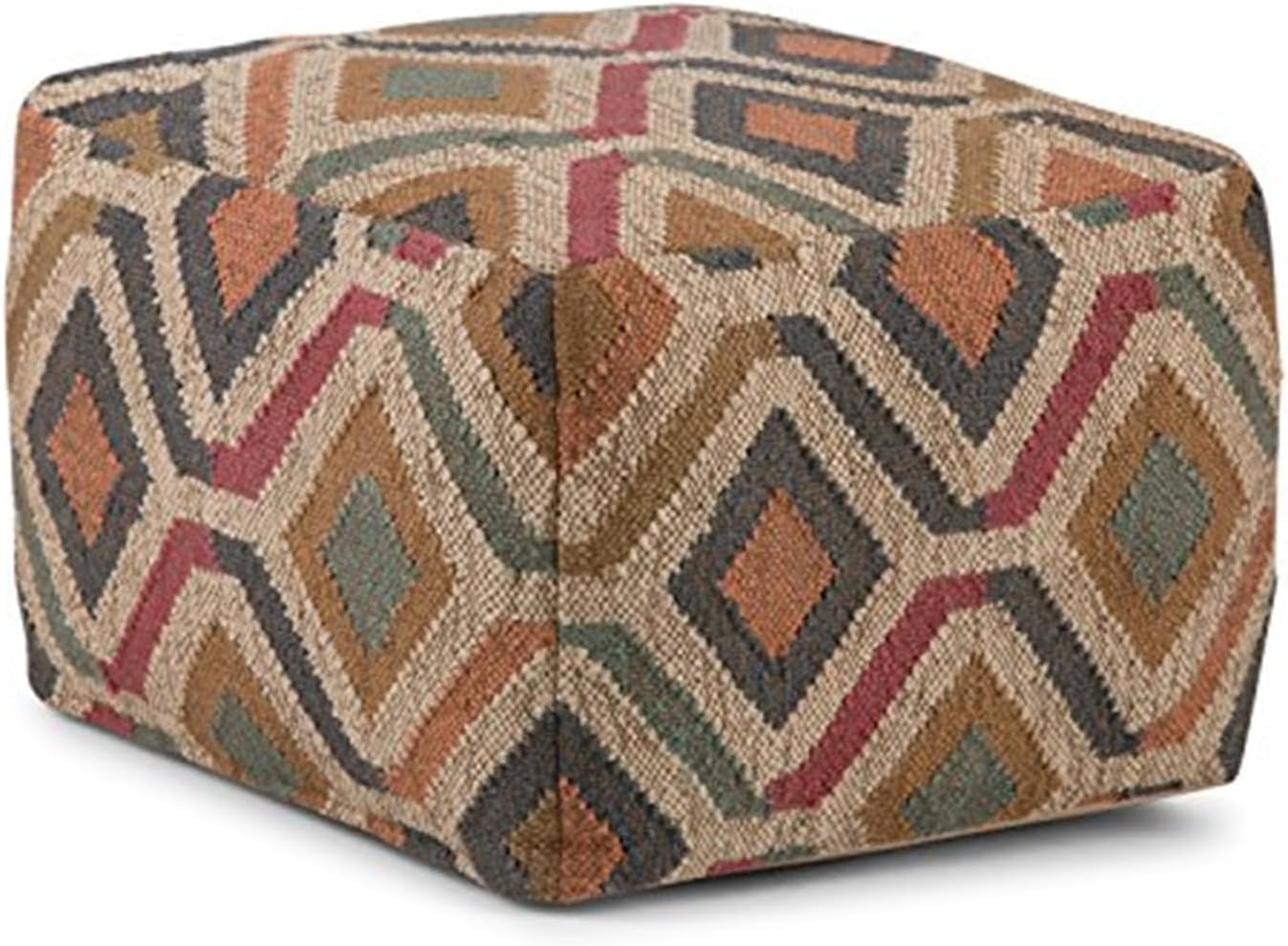Jute Pouf Round Ottoman - Multi-Color Kilim Pattern Footstool 20"