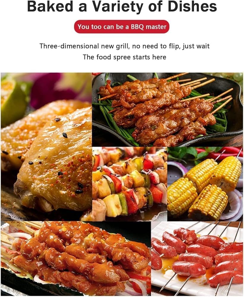 Electric BBQ Kebab Grill, Automatic Rotating, 360 ° Roaster Threading Cooker 1750W Vertical Smokeless Barbecue Skewers Oven, Smart Temperature & Timer Control, for Outdoor Picnic Camping