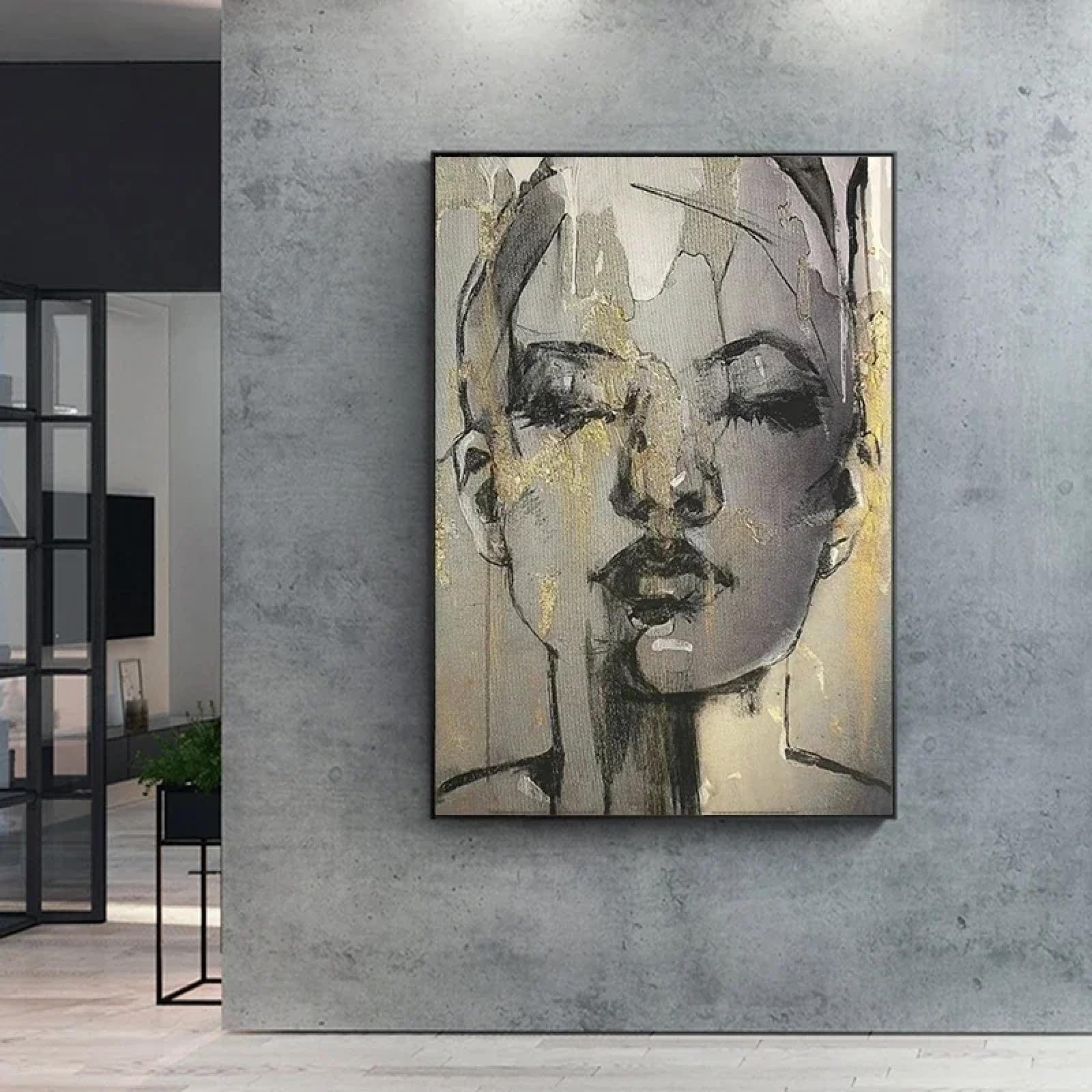 LZJAGXX Dipinto su tela di grandi dimensioni, moderno e semplice, dipinto su tela, astratto, volti umani, volti, stampe su tela, camera da letto, soggiorno, decorazione, 80x120 cm, senza cornice