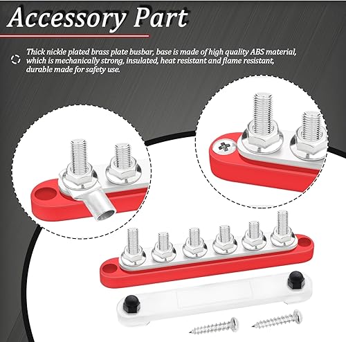 Miniatura 7 de maierke Barra de bus de 250 A, 12 V, marina, 6 x 516 pulgadas (M8), bloque de distribución de energía de 12 V-48 V con cubierta, con 6 terminales de