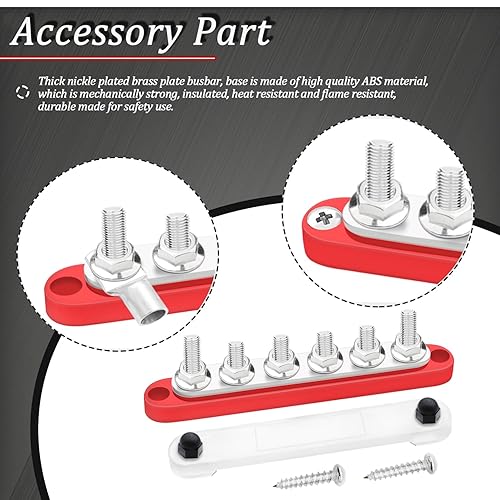 Miniatura 7 de maierke Barra de bus de 250 A, 12 V, marina, 6 x 516 pulgadas (M8), bloque de distribución de energía de 12 V-48 V con cubierta, con 6 terminales de