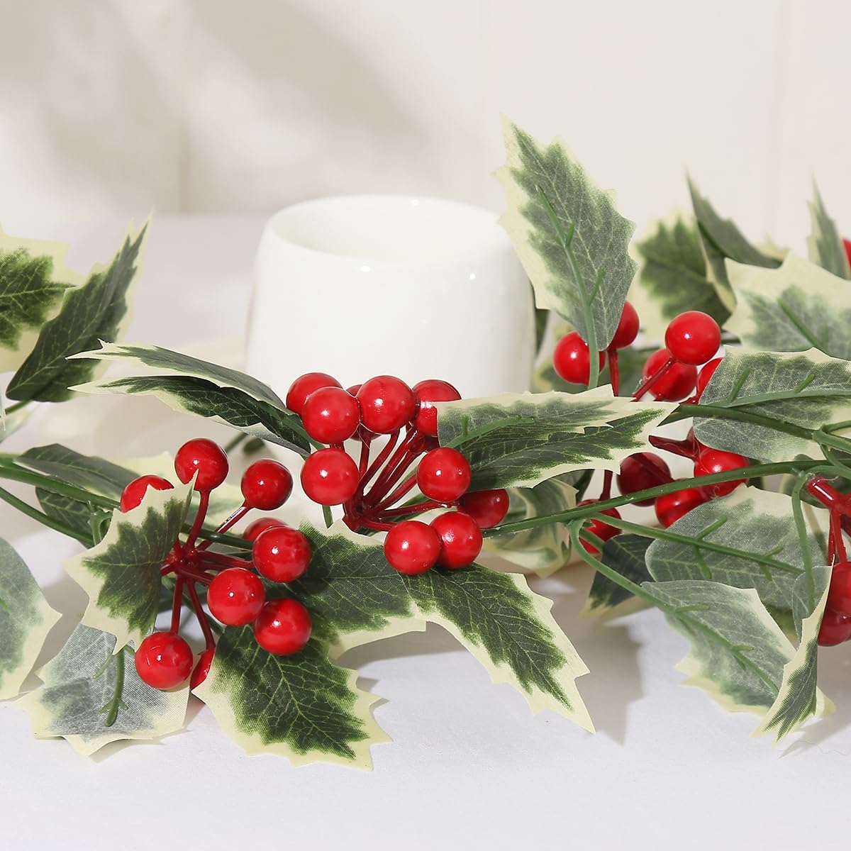 4pcs Artificial Christmas Poinsettia Vine red Berry Soft Vine Christmas Vine Festive Atmosphere Decoration (Red-2)