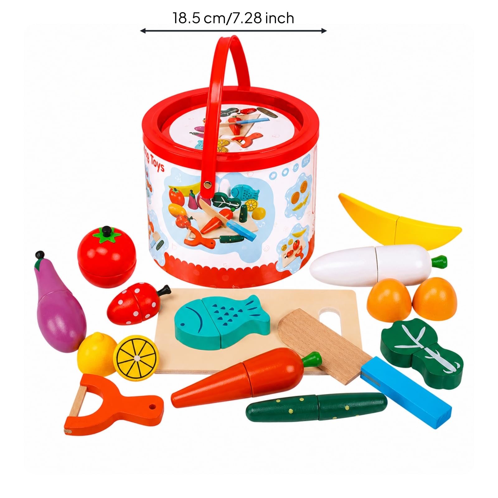 Set di Alimenti Vegetali Giocattolo con Secchio Realistico Kit di Giocattolo con Tagliere e Strumento da per attività Educative Precoci