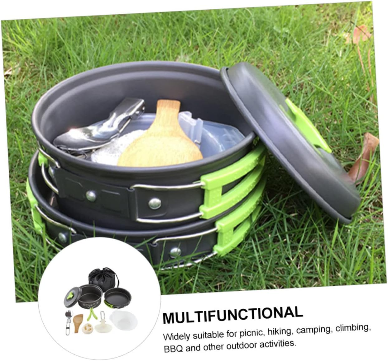 1set Person Outdoor Camping Cookware Portable Cooking Utensils Handles for Hiking and Backpacking Compact and Easy to Clean for Outdoor Cooking