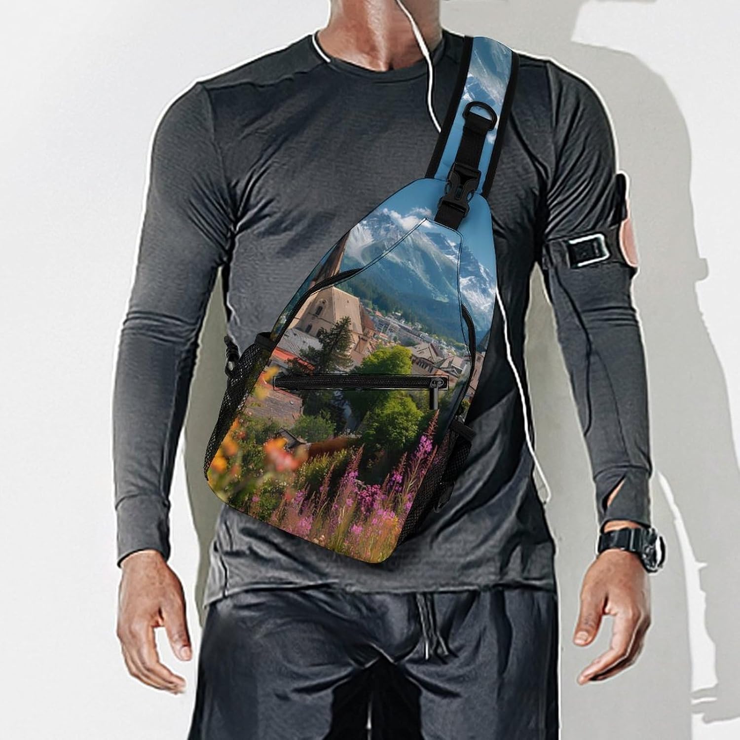 Alpine Mountains Forests Men Crossbody Sling Backpack Chest Bag | Travel Fanny Pack,Hiking Daypack,Print Shoulder Bags