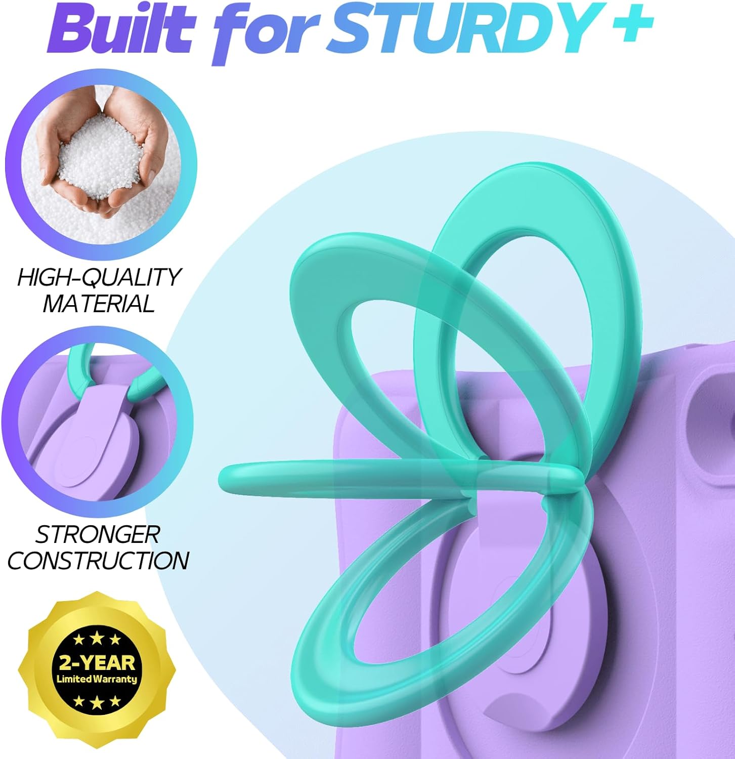 MRWHO Kids Case for iPad (A16) 11th Generation 11 inch 2025/ 10th Generation 10.9 inch 2022 - Sturdy Lightweight Flexible Shockproof Rotating Stand Handle Girls Boys Cover for iPad 11 10 Gen, Purple