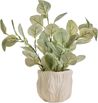 AlphaAcc 12Artificial Eucalyptus Plant Pot for Indoor Home Decor | Life Like Potted Fake Green Plastic Plant for Kitchen Office Desk Decor with Faux Succulent Leaves