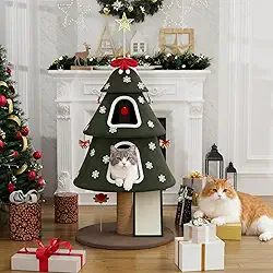 Grande torre de árvore de Natal interna, casa de condomínio para gatos moderna e resistente com poste arranhador e brinquedos para decorações de Natal