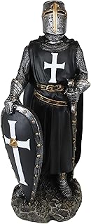 Ebros Gift Holy Wars English Black Cloaked Crusader Knight of The Cross with Sword and Shield Statue 11" Tall Suit of Armor Warrior Swordsman Templar Knights Sculpture