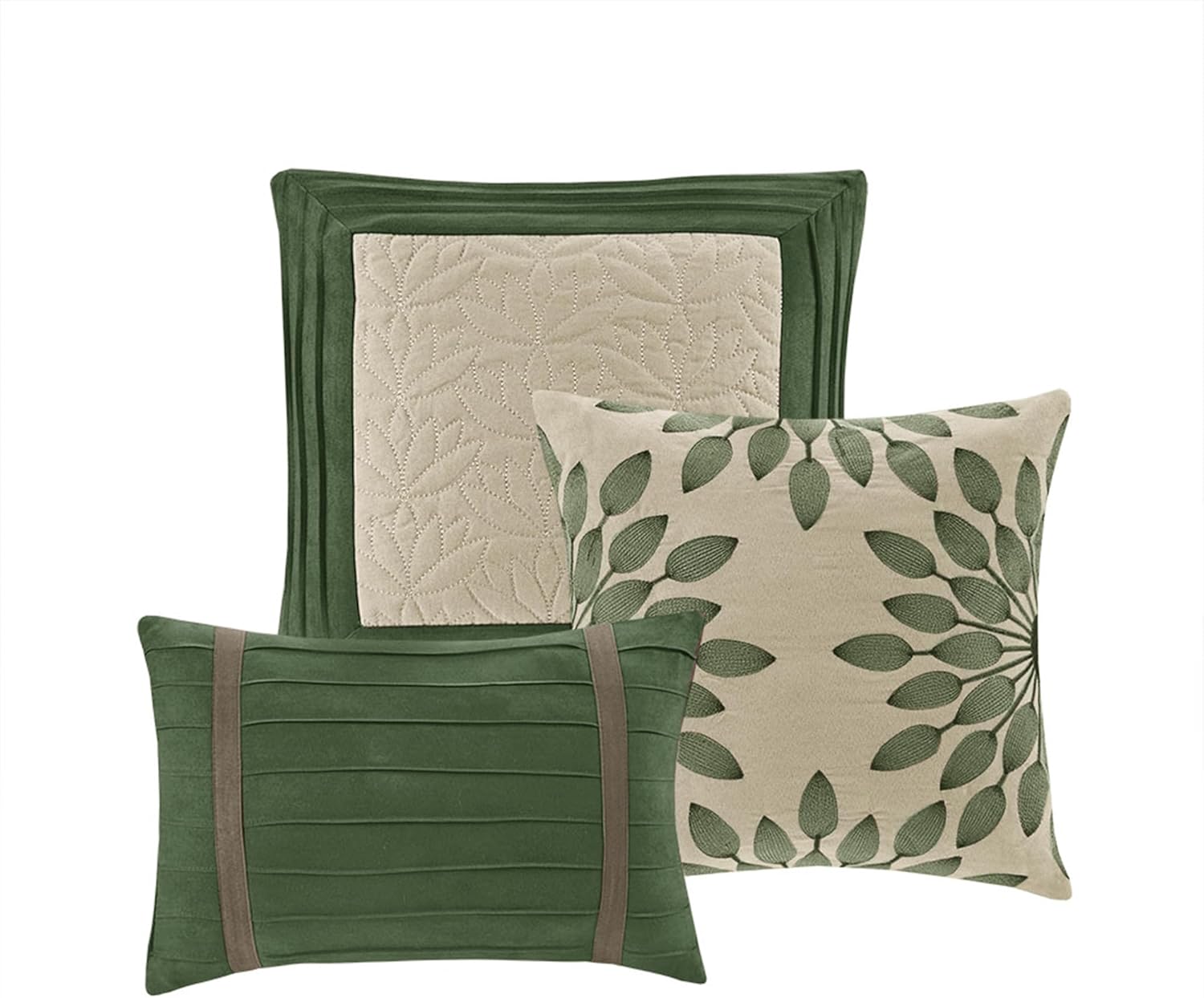 Madison Park Palmer Comforter Set-Luxury Faux Suede Design, Striped Accent, All Season Down Alternative Bedding, Matching Shams, Decorative Pillow, Bed Skirt, Queen (90 in x 90 in), Green 7 Piece - Image 13
