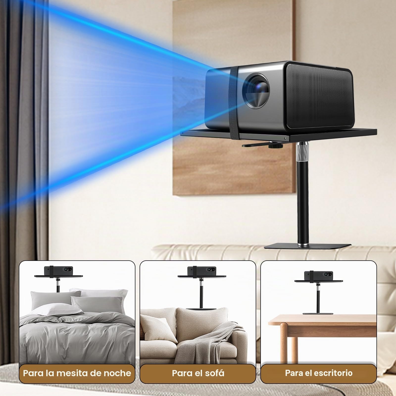 Soporte para proyector para cama y sofá, longitud de soporte ajustable 24 – 41 cm, diseño oculto, soporte para proyector, compatible con 99% proyectores XGI-MI Nebu-la Van-KYO Ep-Son (24-41 cm