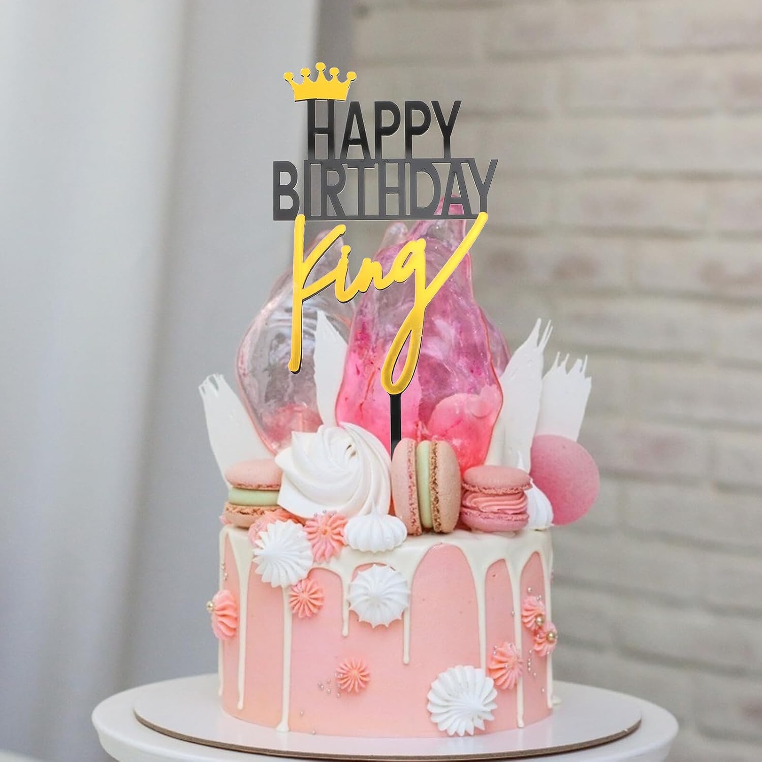 HEMOTON King Birthday Cake Topper Set, 5pcs Acrylic Crown Cupcake Toppers, Non-edible Birthday Dessert Inserts for Party Decorations