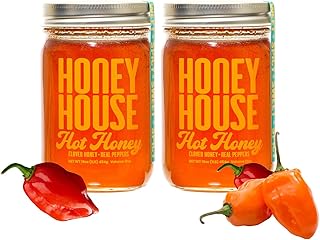 Honey House Hot Honey Premium Spicy Infused with Chili Peppers | 100% Natural with Natural Spices | Gourmet Sweet & Spicy Condiment for Pizza, Ice Cream, Cheese, Chicken, Veggies and More (Pack of 2)