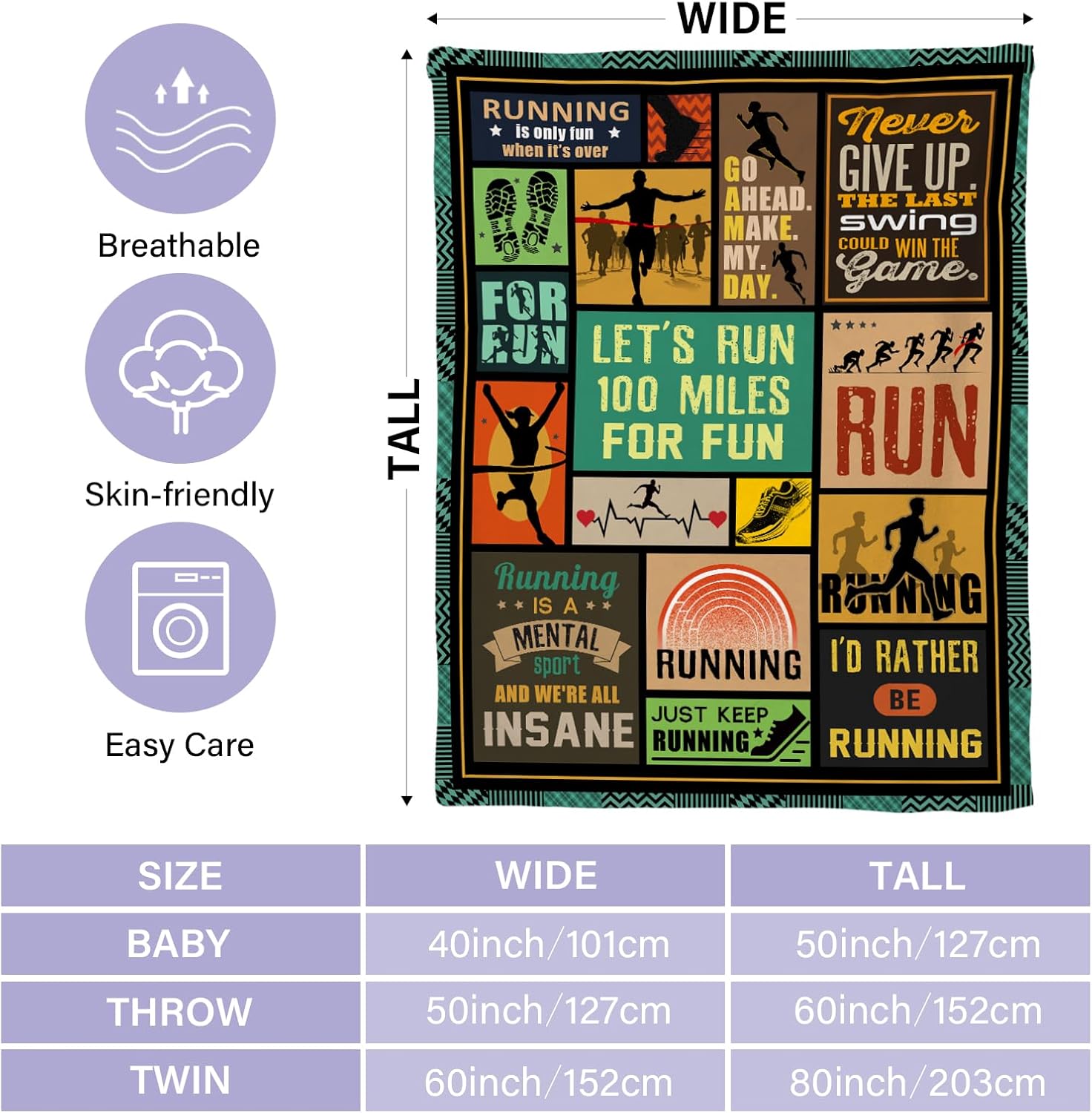 Running Gifts for Women Men, Run Running Blanket for Men, Gifts for Runners Women, Runnings Accessories for Mens, Runner Gift Sports Athletic Trainer Throw Blanket Flannel Home Decor 60''x 80''