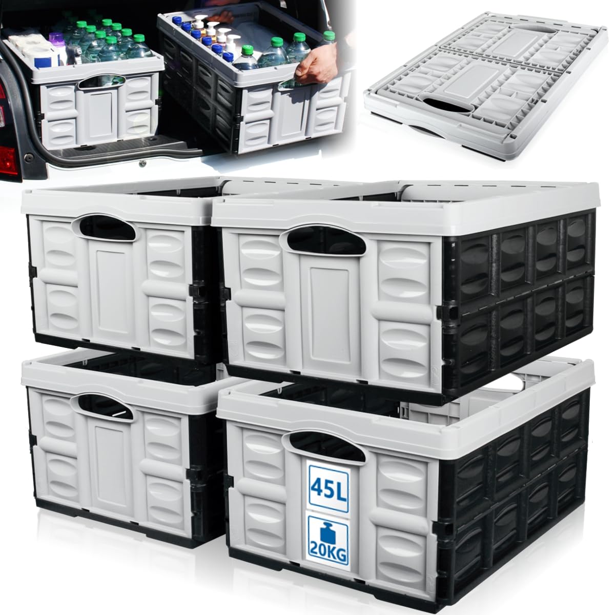 Stimo 4x Klappbox 45 L faltbare Transportbox 54 x 40 x 26 cm klappbar und stapelbar Einkaufskiste