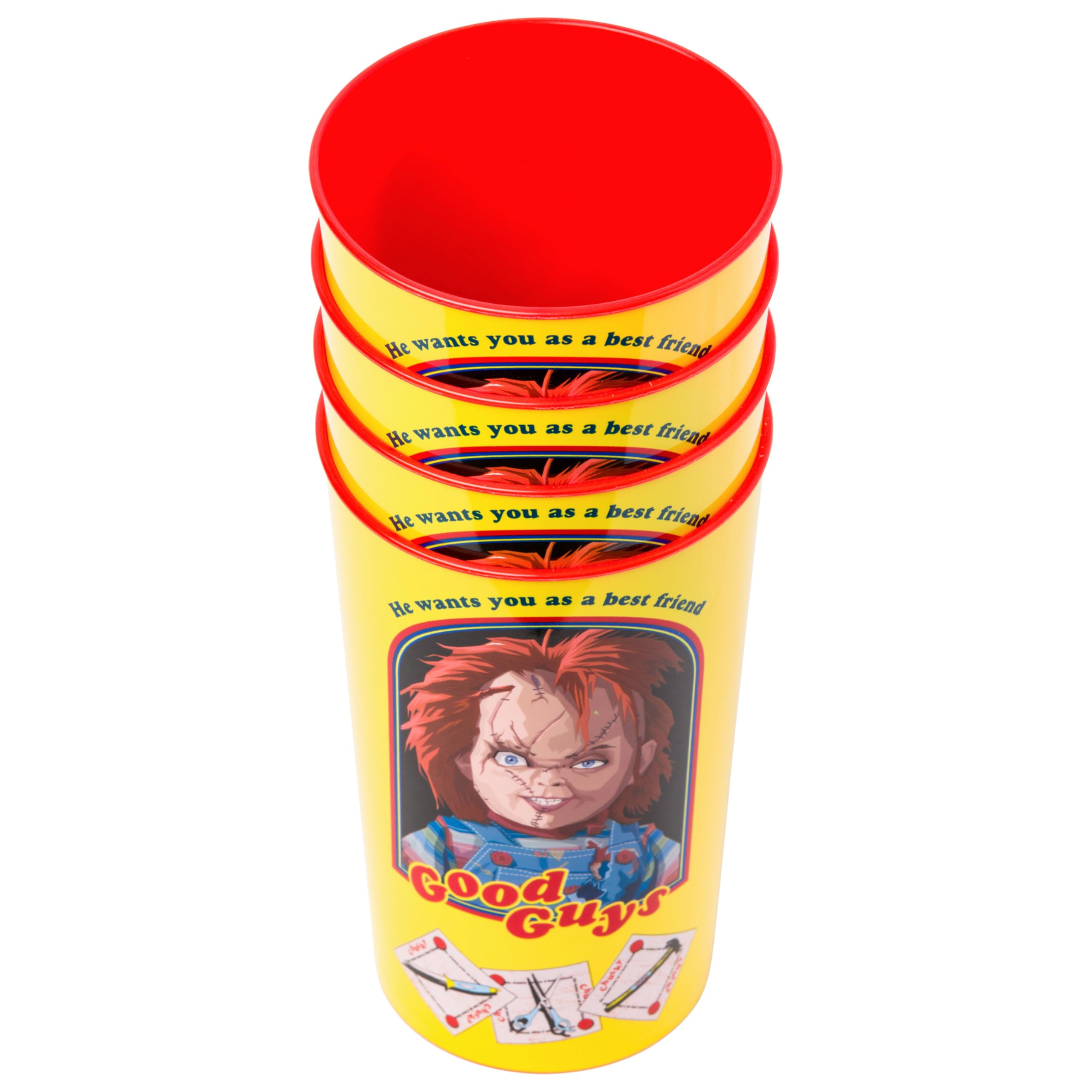 Silver Buffalo Chucky He Wants You As a Best Friend Lot de 4 gobelets en plastique « Good Guys » 650 ml