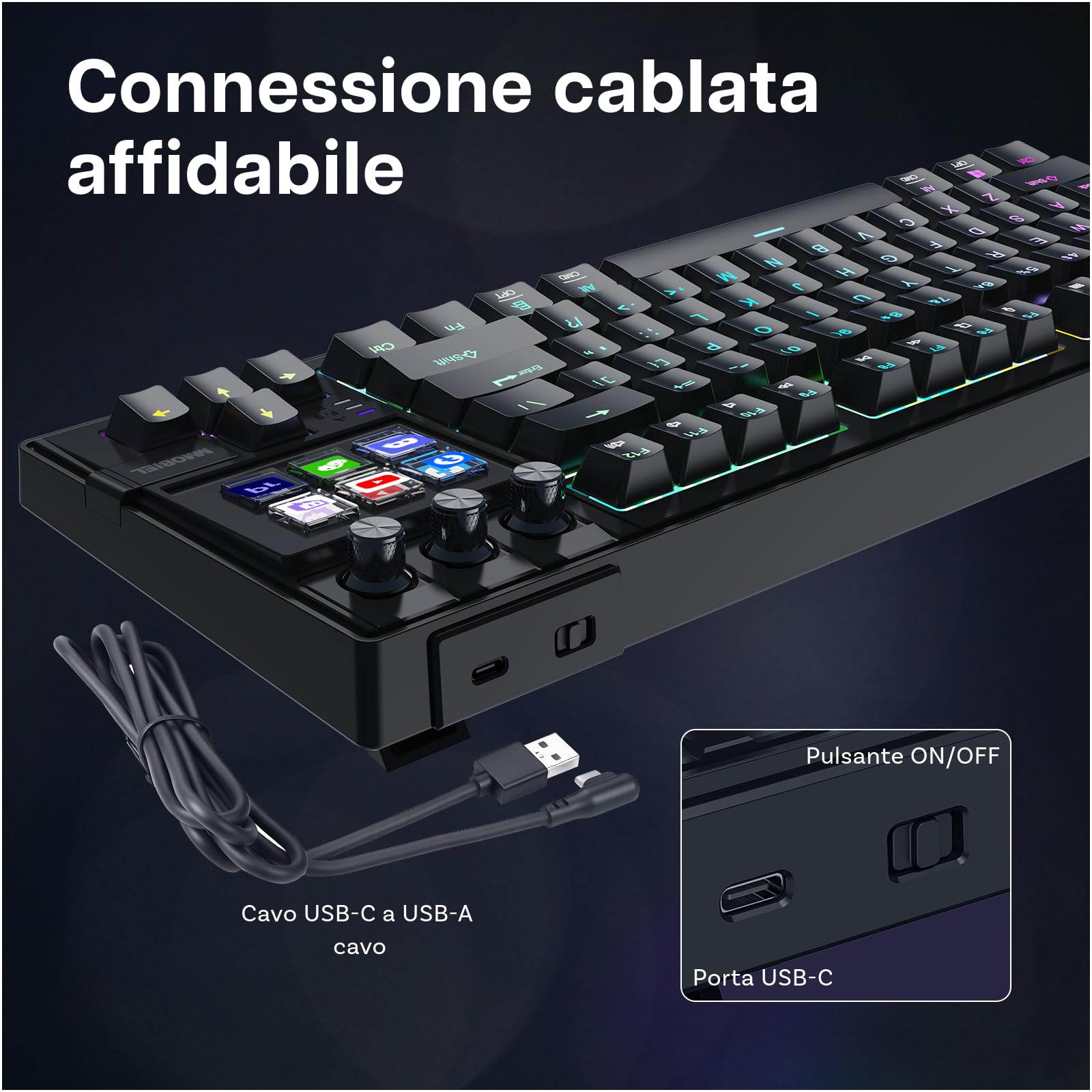 MMOBIEL Tastiera Meccanica per Stream Deck Tastiera QWERTY Hot-Swappable con Retroilluminazione RGB, 6 Tasti Macro LCD Programmabili e 3 Manopole per OBS, Streaming, Editing – per Windows/macOS